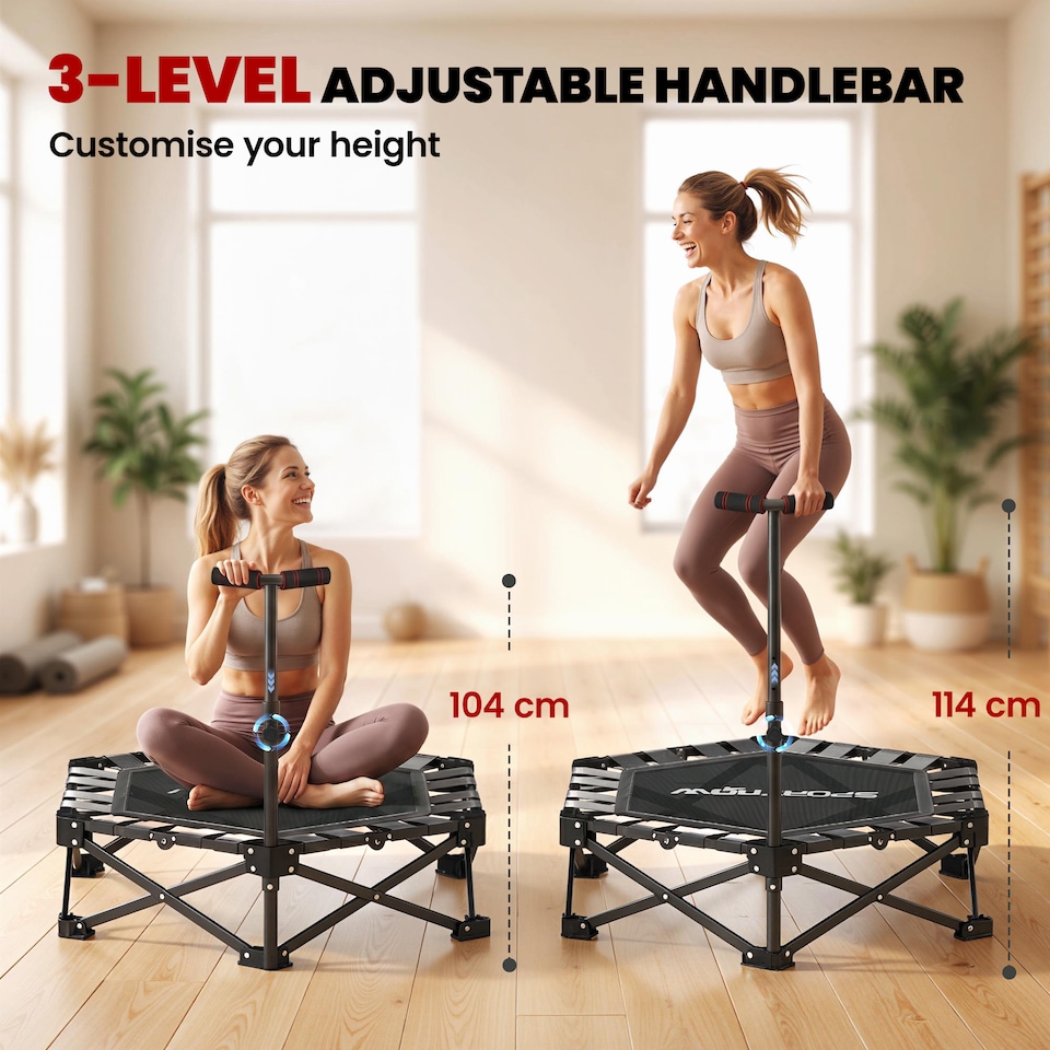 image 1 of SPORTNOW 42" Foldable Mini Trampoline with 3-Level Adjustable Handle, Black