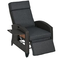 Outsunny Garden Recliner w/ Cushion, Reclining Rattan Chair, Dark Grey/Brown