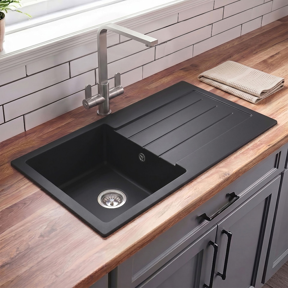 image 1 of Balterley 100cm Kitchen Single Bowl Composite Inset Sink with Overflow & Reversible Drainer
