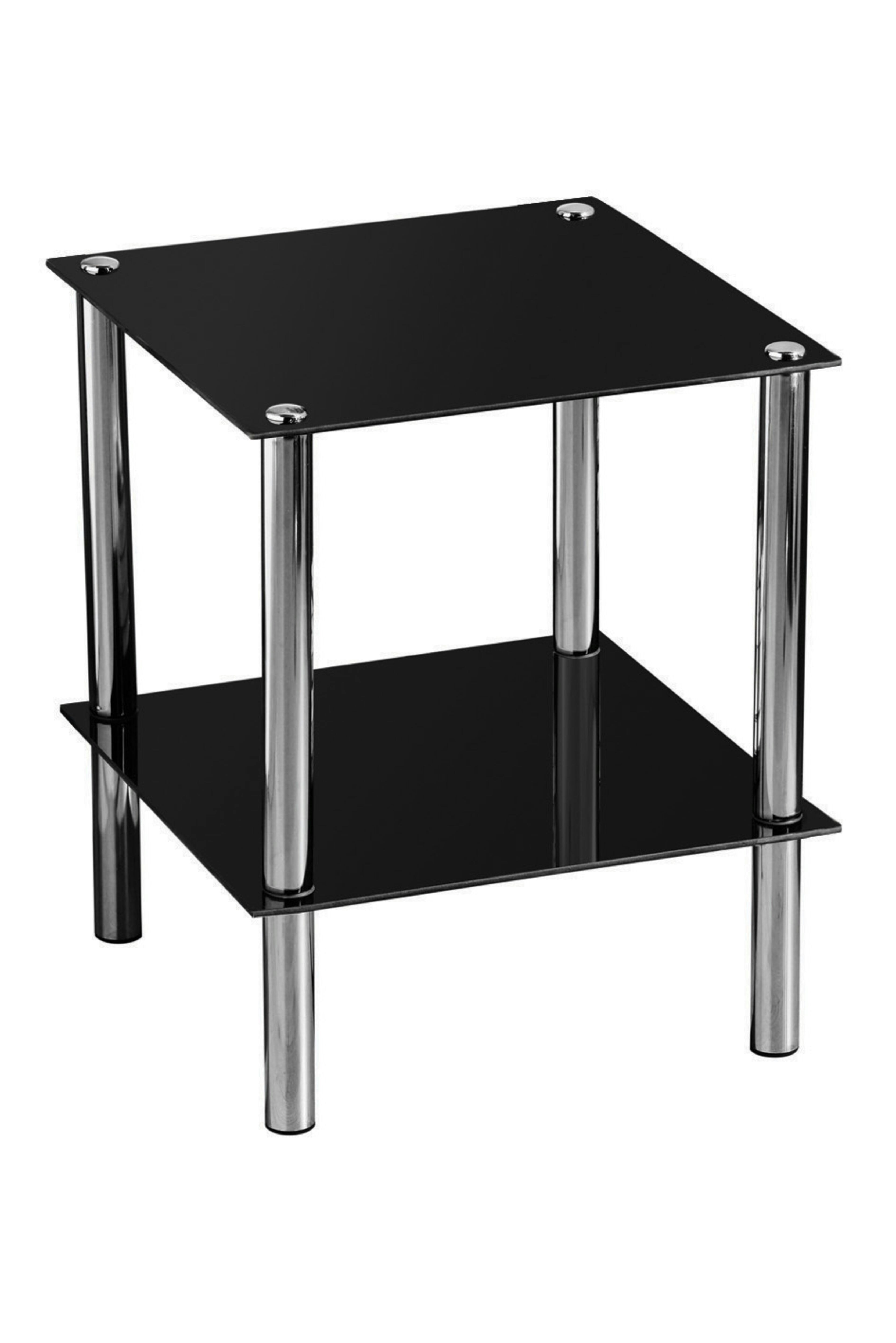 Interiors By Premier 2 Tier Black Glass End Table With Chrome Legs, Slim Side Table With Silver Accents, Luxe Night Side Table | Black