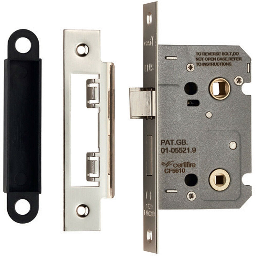 Loops Locking Bathroom Door Sashlock Latch Square Forend 64mm Nickel Plated in Metallics