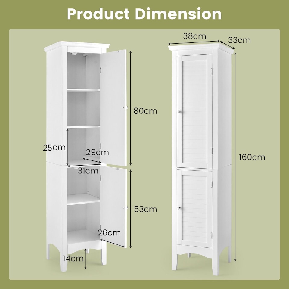 image 1 of COSTWAY 5-Tier Bathroom Tall Cabinet Storage Organizer Cupboard White