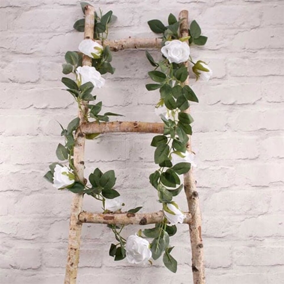 image 1 of White Roses Artificial Silk Flowers Garland 175cm