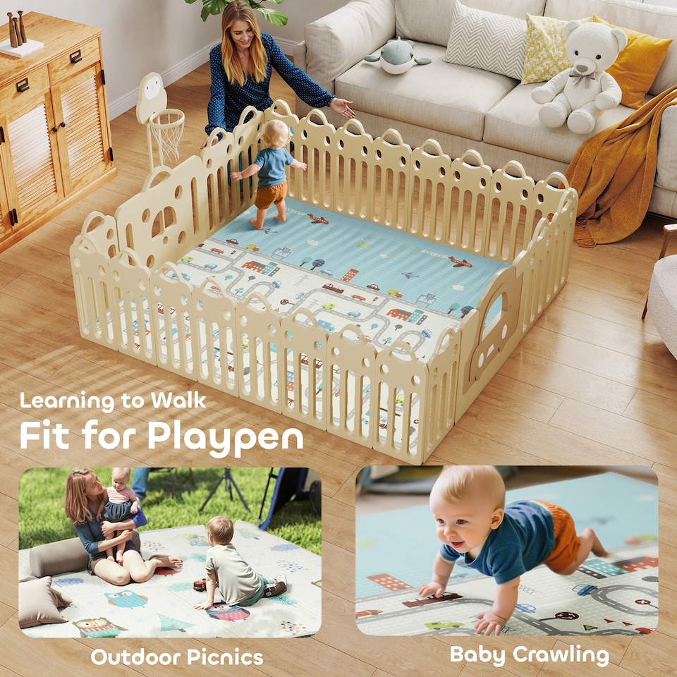 image 1 of AIYAPLAY Baby Play Mat Double-Sided, Foldable and Waterproof Large Foam Playmat, Reversible Kids Floor Mat for Crawling, Learning and Development, 195.5L x 147.5W cm, Car Track and Owl Theme