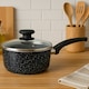 image 1 of Interiors by Premier 20cm Saucepan With Glass Lid, Non-Stick Aluminium Pan With Marble Effect Finish, Durable Cookware Black