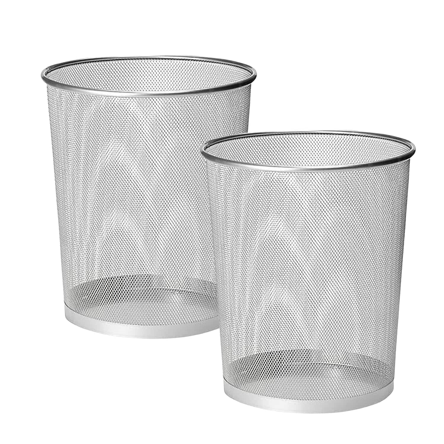 MANTRARAJ Silver Round Metal Mesh Waste Paper Bin Lightweight Trash Can Pack Of 1 | Size: 2 Pack