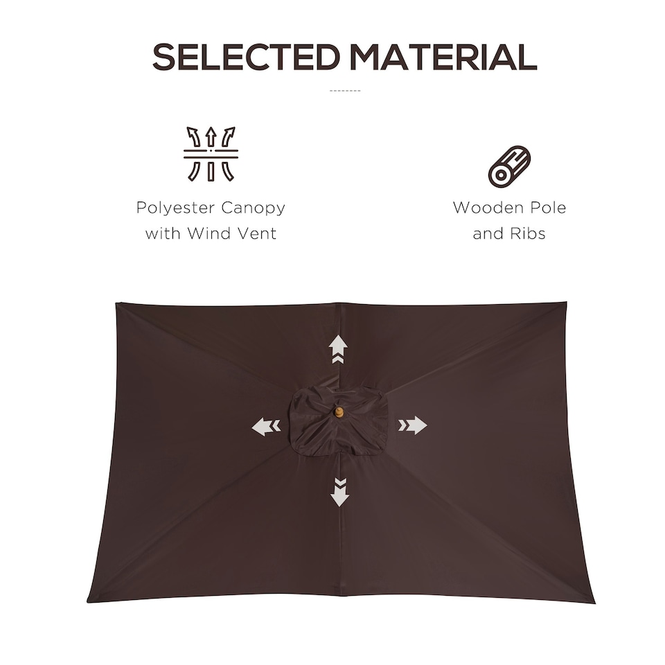 image 1 of Outsunny Wooden Garden Parasol Sun Shade Patio Umbrella Canopy Dark Coffee