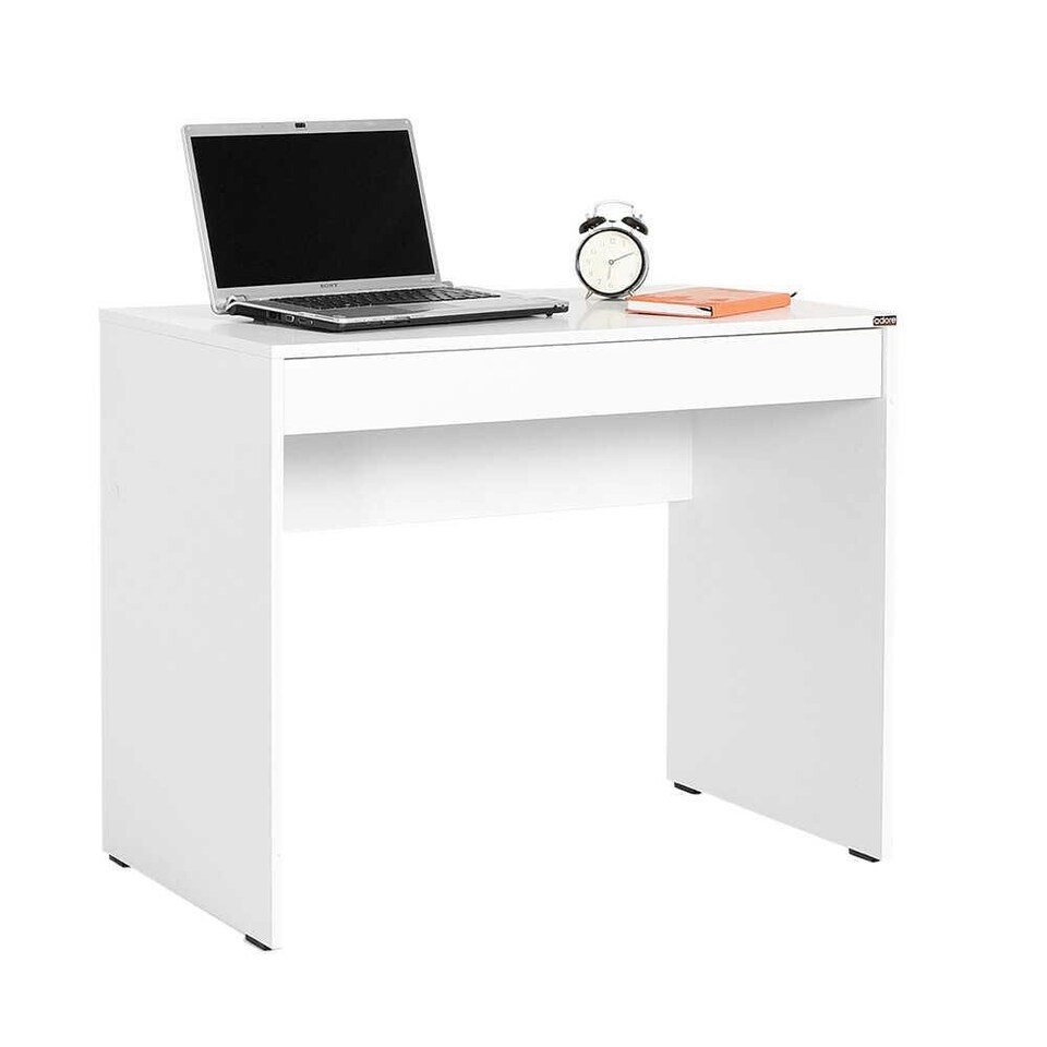 image 1 of Adore Matt White Laptop Study Desk with Full Width Drawer White