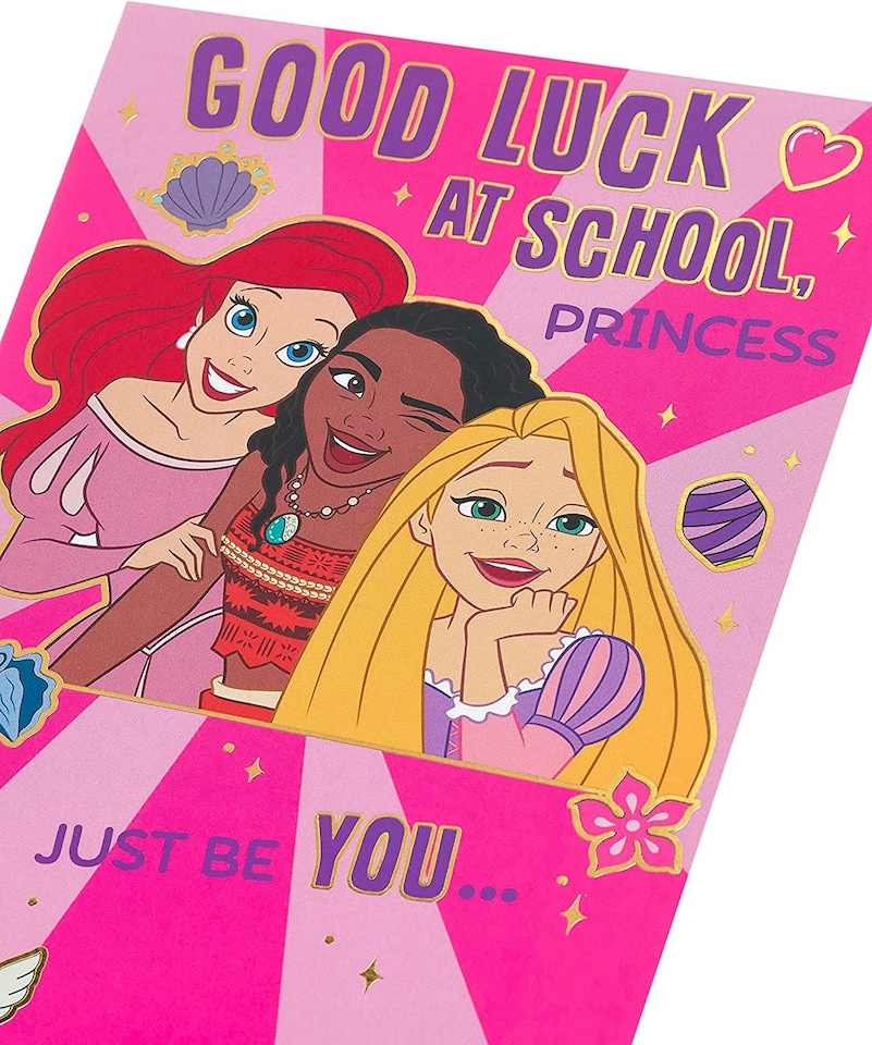 image 1 of Ariel, Moana & Rapunzel Design First Day At School Good Luck Card For Her