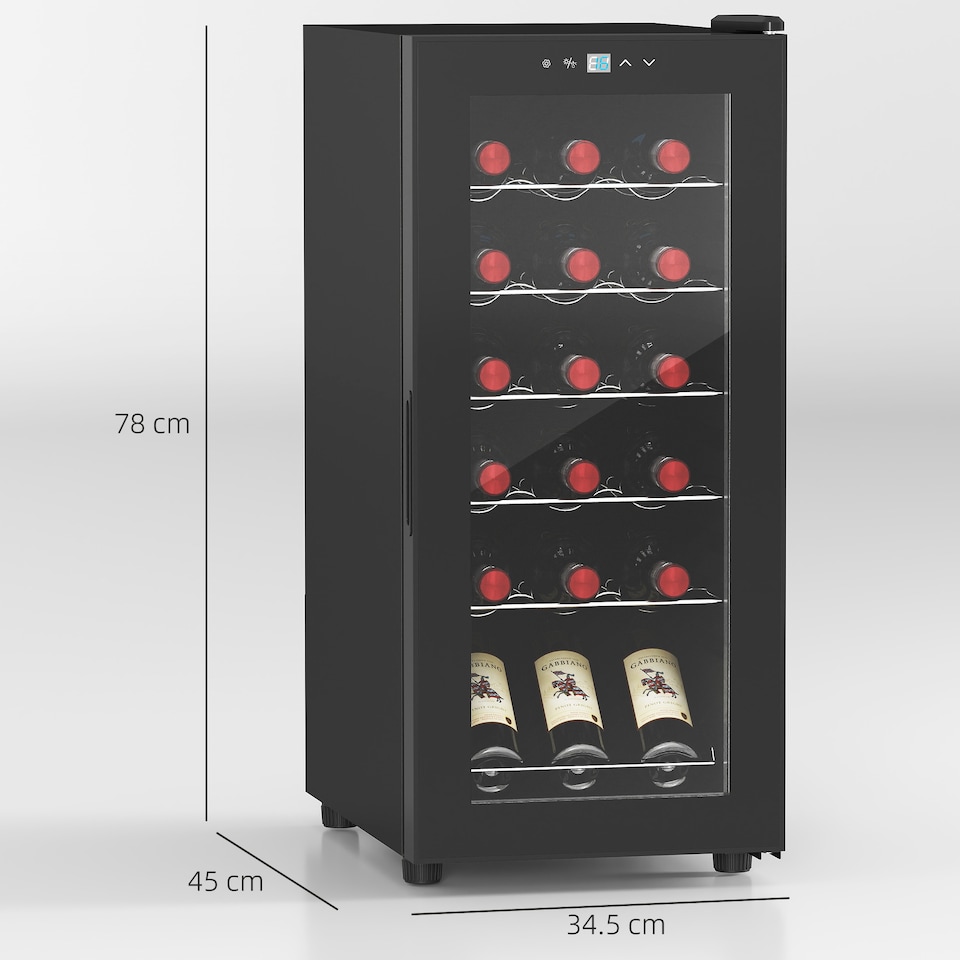 image 1 of HOMCOM 50L Wine Cooler, 18 Bottles, 5-18degree Freestanding Wine Fridge with Glass Door, LED Light, Temperature Control and Digital Touch Screen, Black