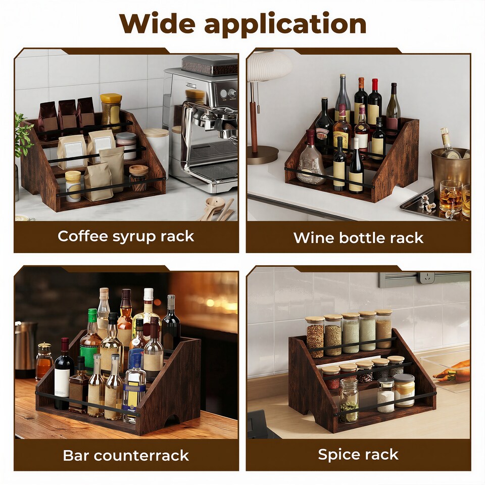 image 1 of Toque Counter Top Wine Rack Storage Liquor Bottle Display Shelf Wooden Holders