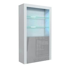 Display Cabinet 100cm Grey Gloss Doors White Matt Body Free LED | White | Grey