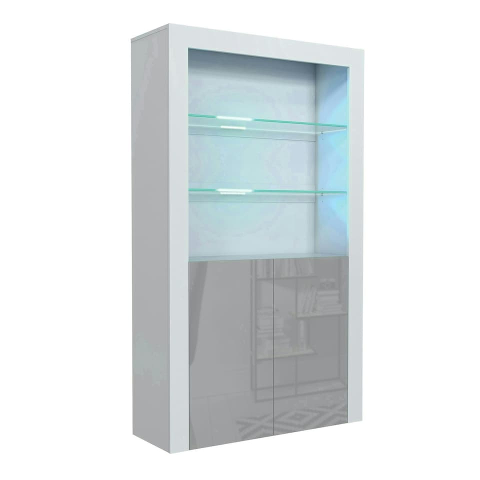 image 1 of Display Cabinet 100cm Grey Gloss Doors White Matt Body Free LED | White | Grey