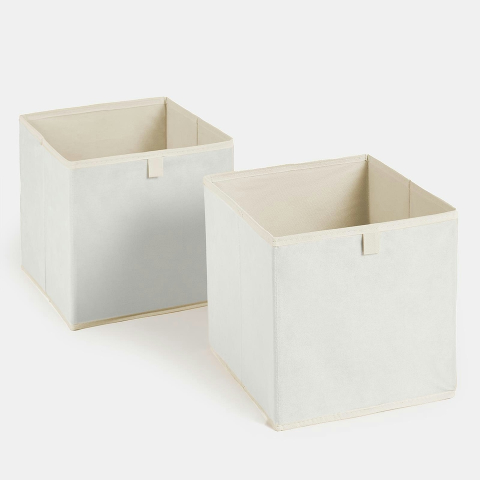 image 1 of OHS 2 Pack Folding Storage Cubes Soft Matte Velvet Collapsible Home Modern Storage Organiser Space Saving Square Ottoman Boxes Cream | Natural