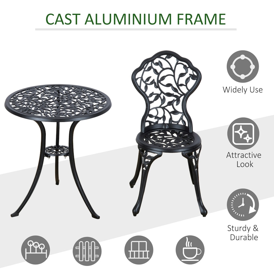 image 1 of Outsunny Aluminium Bistro Set Garden Coffee Table Chair Outdoor Dining