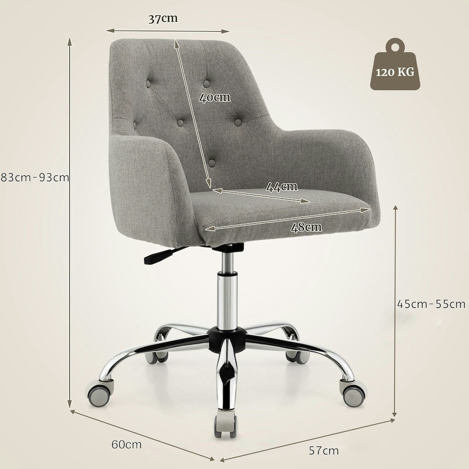 image 1 of COSTWAY Adjustable Rolling Upholstered Accent Armchair Grey