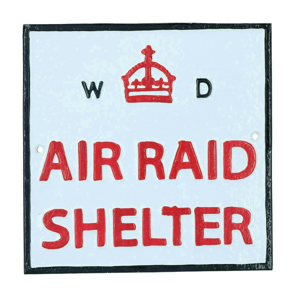 image 1 of Air Raid Shelter Cast Iron Sign Plaque Door Wall House Fence Gate Garden Yard