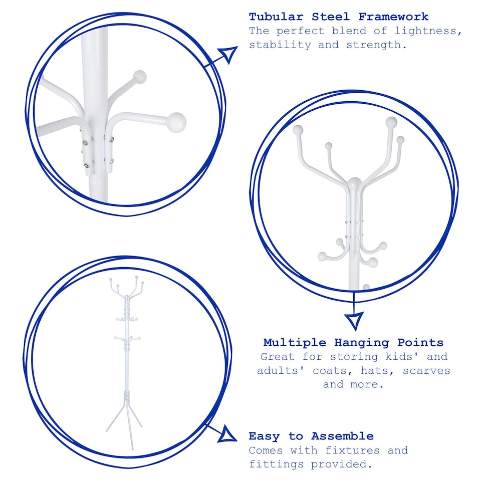image 1 of Harbour Housewares Free-Standing Steel Coat Rack - White | White | White | One Size
