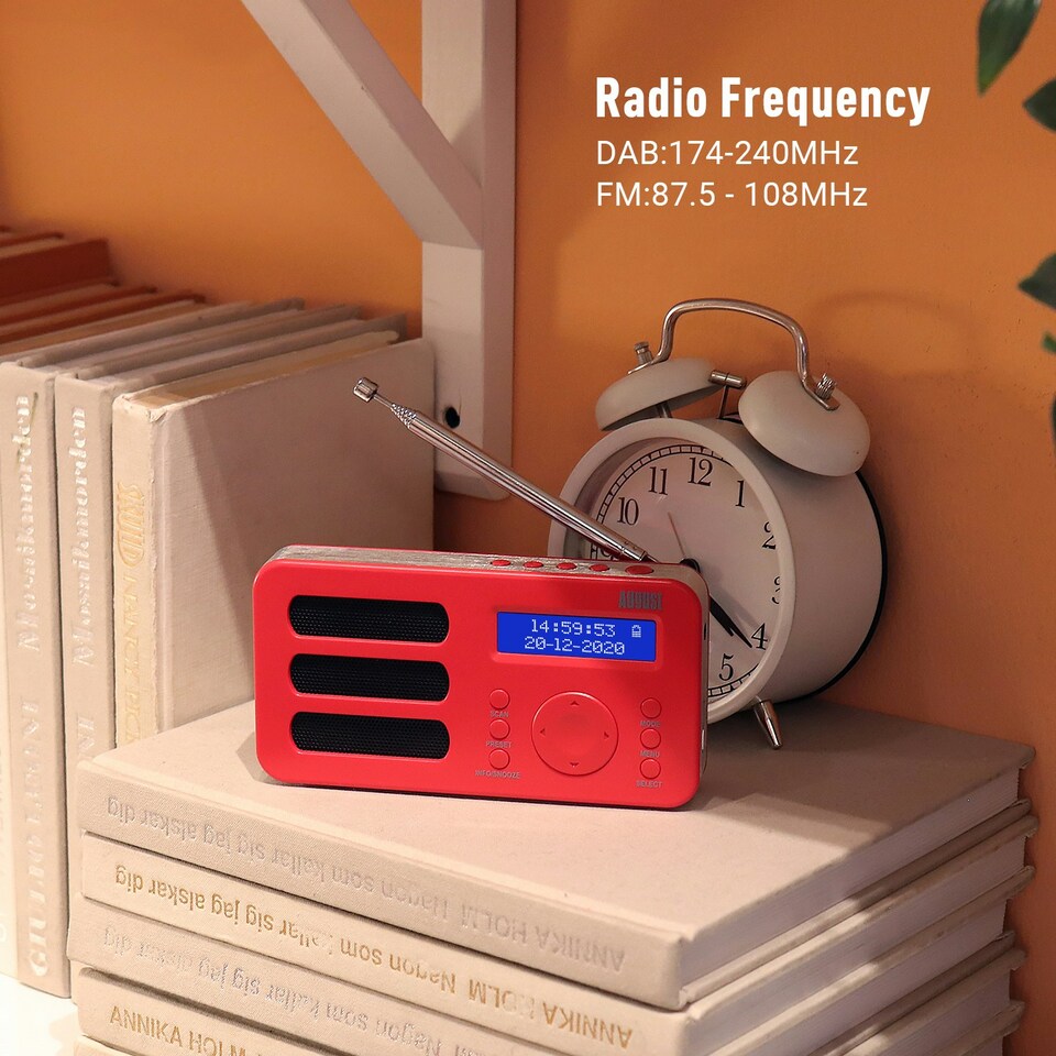 image 1 of Portable DAB, DAB+, FM Radio Alarm Clock with Built-In Rechargeable Battery + RDS, DRC, Prune & AUX Output - August MB225R