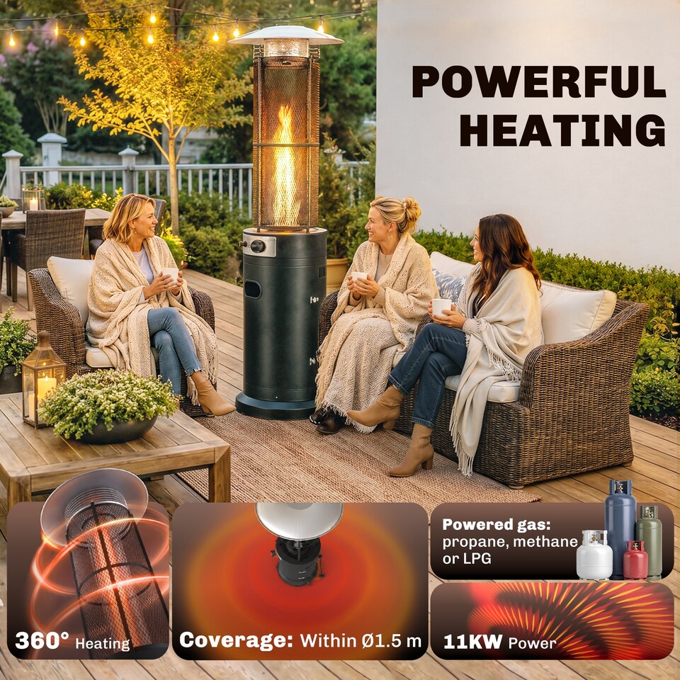 image 1 of Outsunny 11 KW Patio Heater, Propane Heater with Tip-Over Switch, Black | Black | Black