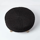 image 3 of Homescapes Black Large Round Cotton Knitted Footstool on Legs | Black | 62 x 62 x 30 cm