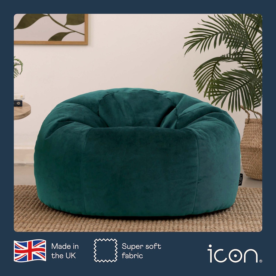 image 1 of Kingston Classic Velvet Bean Bag Chair Teal Green Bean Bags | Green | Teal Green | 1