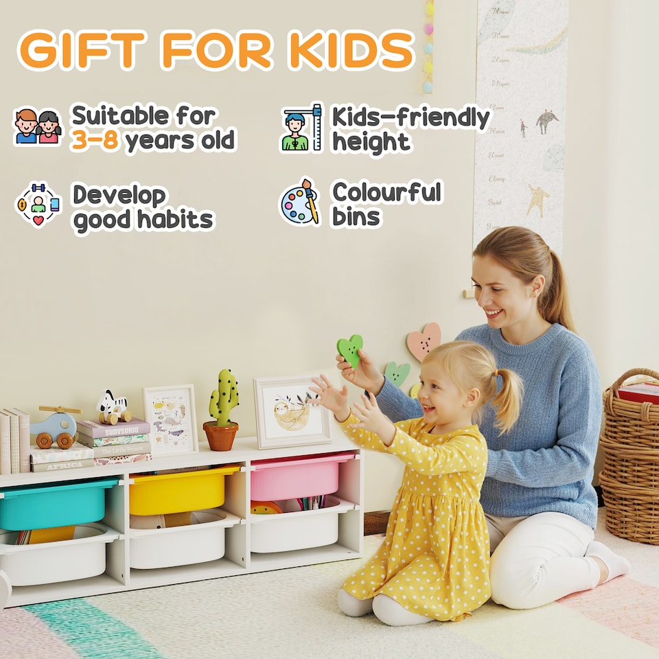 image 1 of AIYAPLAY 2 Tiers Toy Storage Organiser with 6 Plastic Bins, Low Height