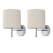 Set of 2 Brea - Chrome Wall Lights with Natural Linen Shade | Chrome | Brown | 2