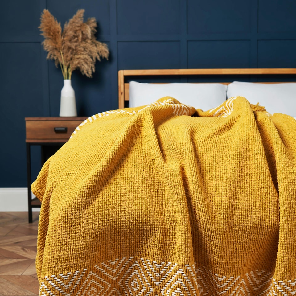 image 1 of BHS Diamond Chenille Throw, Yellow Yellow | Ochre
