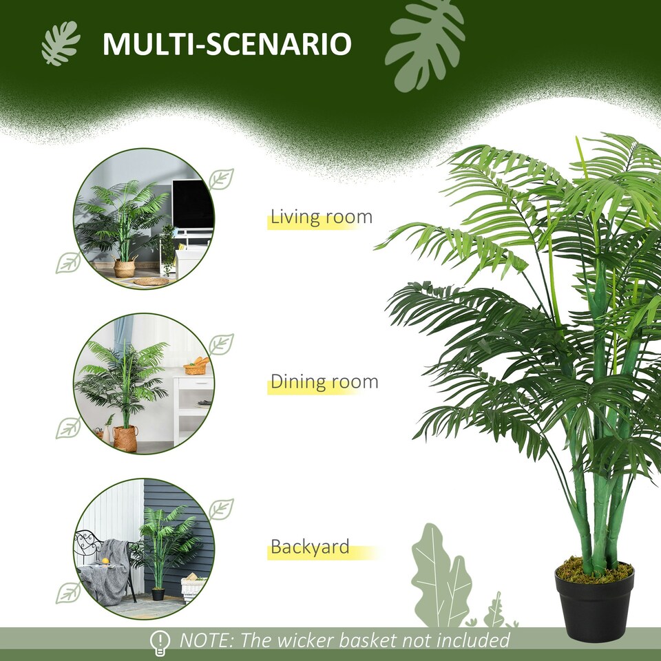 image 1 of Outsunny 125cm/4FT Artificial Palm Plant, Decorative Tree with Pot
