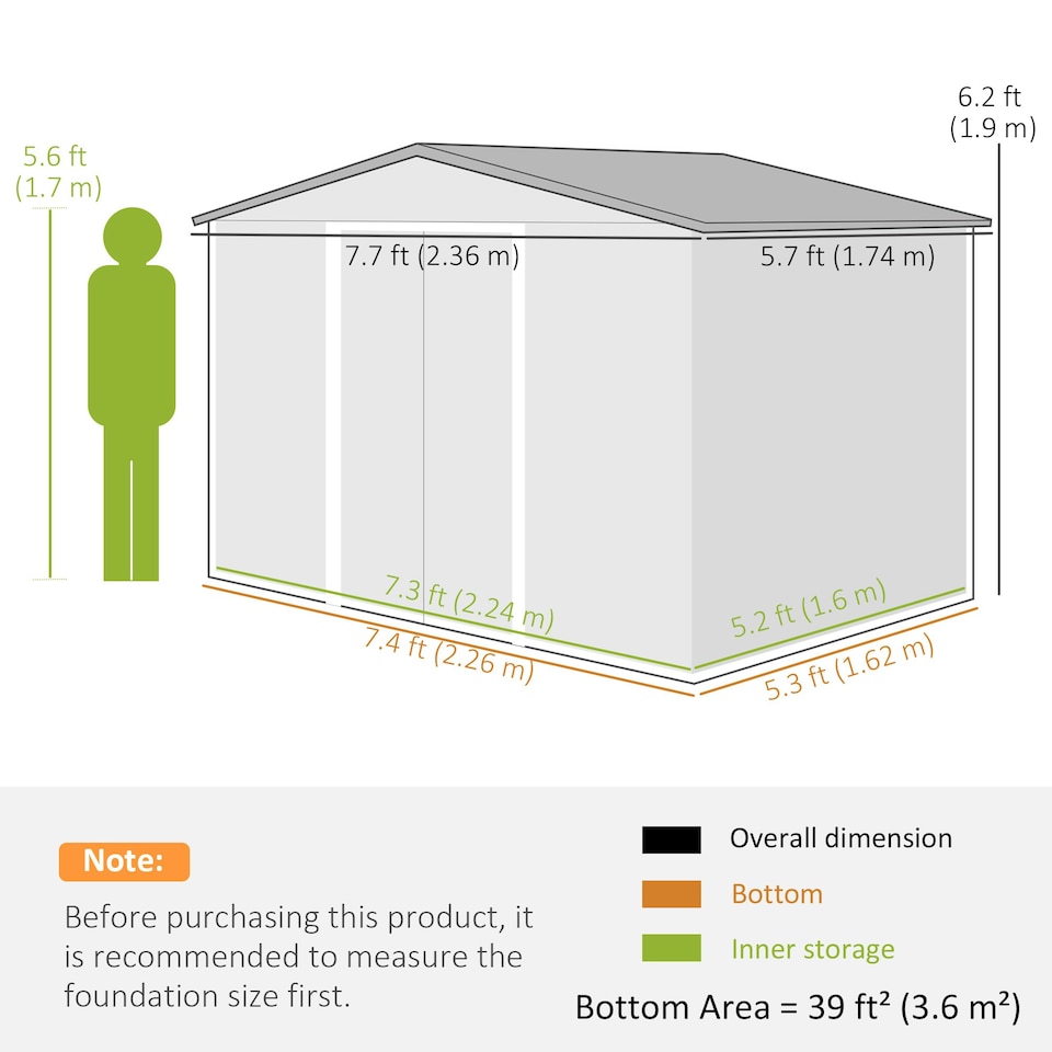 image 1 of Outsunny 8 x 6ft Garden Storage Shed with Double Sliding Door Outdoor Green