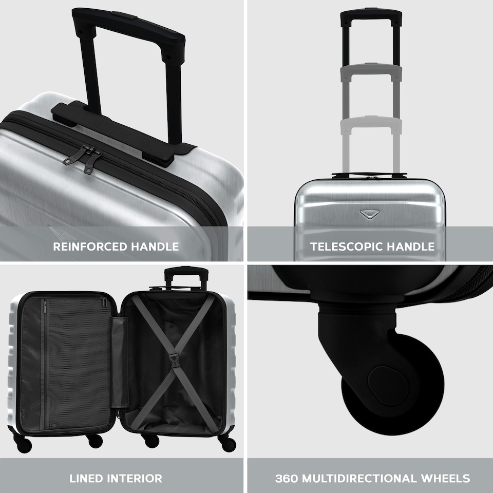 image 1 of 55x40x20cm Ryanair (Priority) TUI, Carry on Cabin Suitcase Hard Shell Approved for 60+ Airlines Silver | Aluminium | Cabin Bag