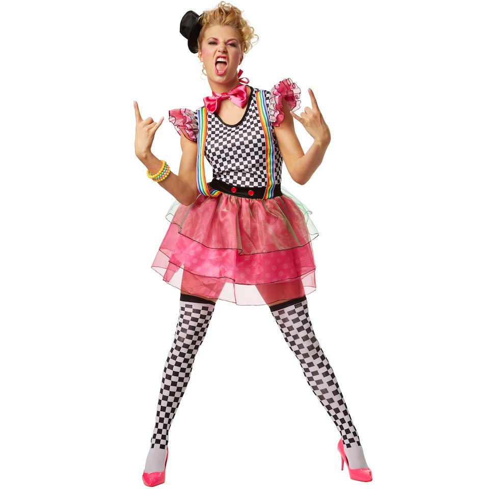 image 1 of Womens Neon Clown Costume | Pink | black/pink | L | 1