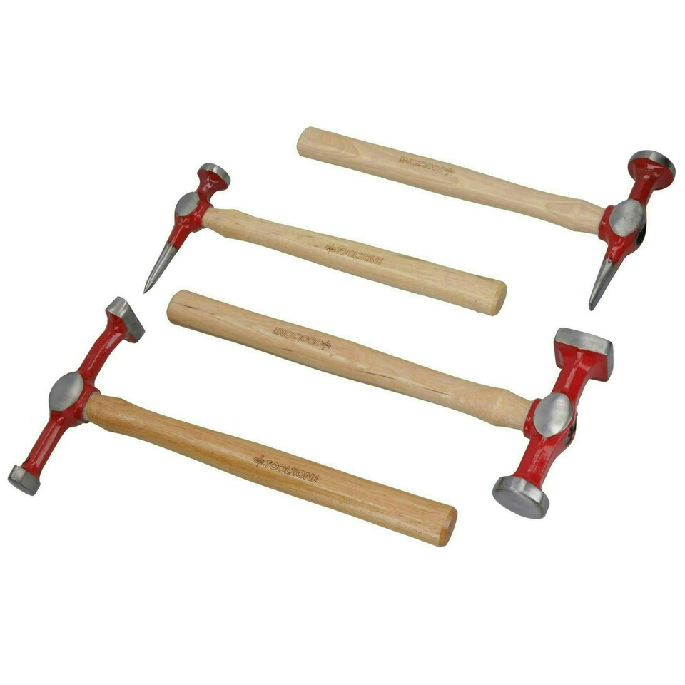 image 1 of 9pc Panel Beating Set Auto Body Dent Repair Kit Hickory Handle Hammers Dollies