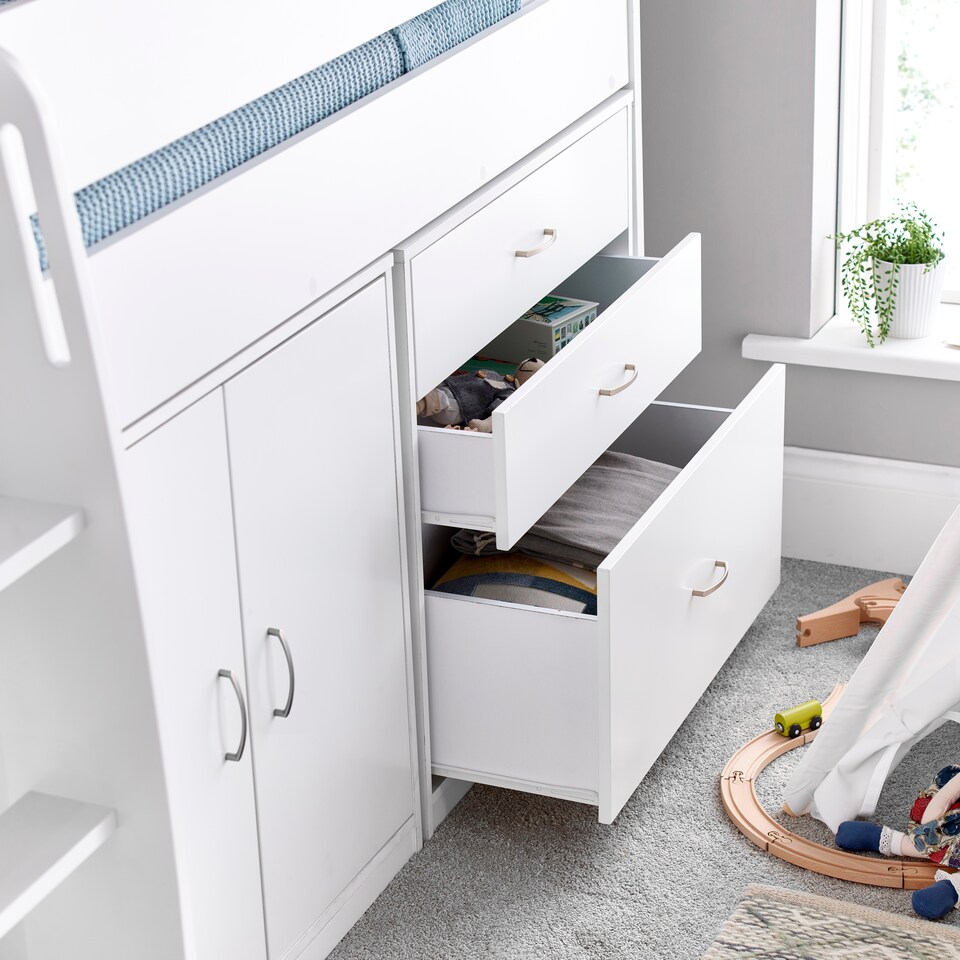image 1 of Lacy White Storage Mid Sleeper And Noah Memory Foam Mattresses