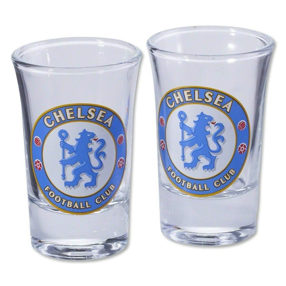image 1 of Chelsea FC Two Pack Home Word Mark Shot Glasses - Transparent/Blue - One Size
