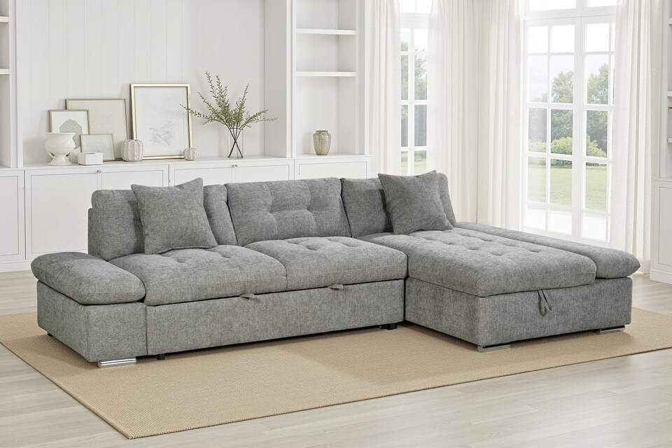 image 1 of Grey Chenille Fabric 2C1 Corner Sofabed with Storage HARRY