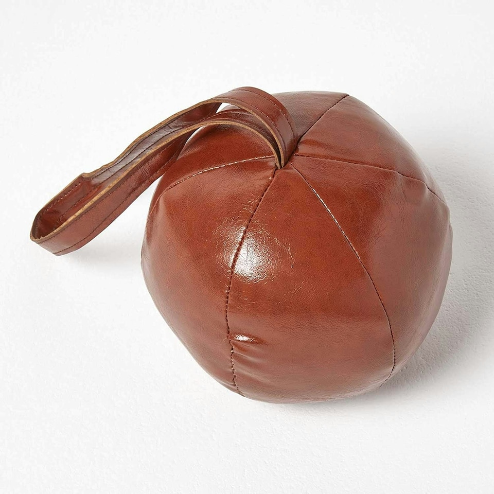 image 1 of Homescapes Brown Round Faux Leather Door Stop