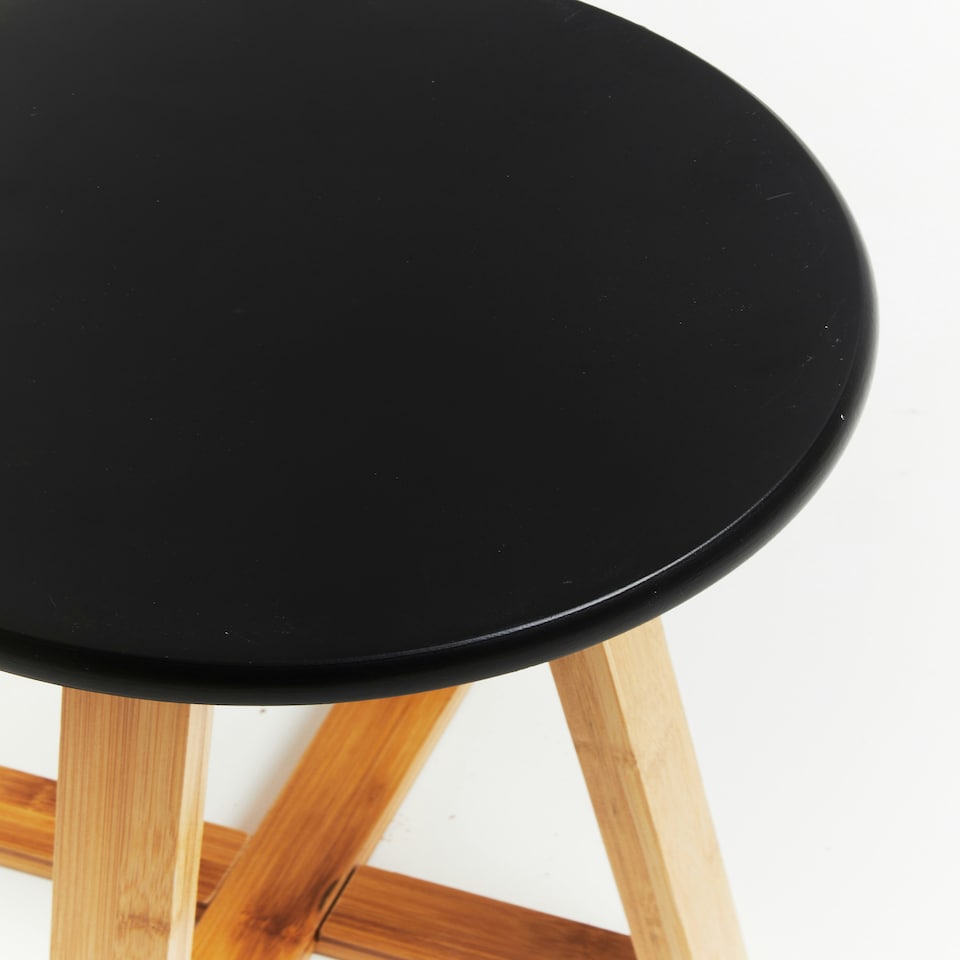 image 1 of Interiors By Premier Stylish Black And Natural Bamboo Round Stool, Durable Bamboo Frame Kitchen Bar Stool, Versatile Bar Stool