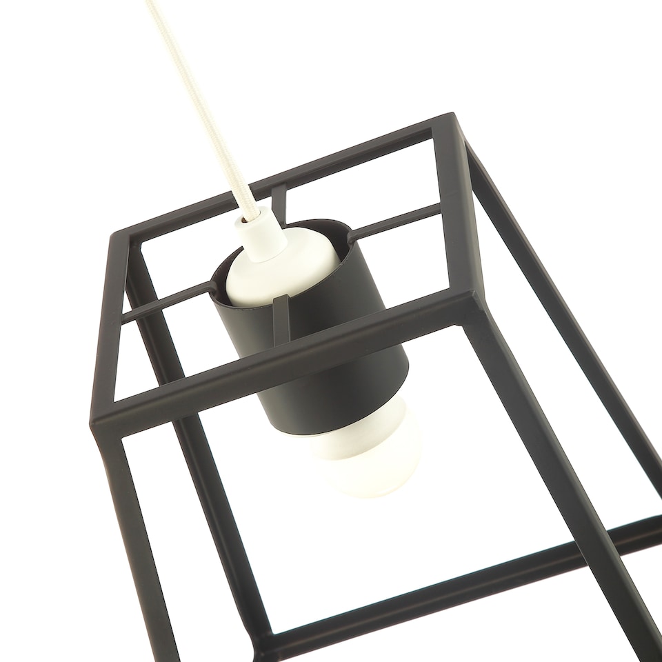 image 1 of Industrial Lantern Pendant Light Shade in Matte Black with Square Top and Bottom | Black
