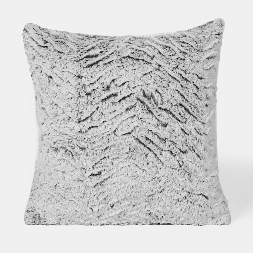 image 1 of OHS 2 x Two Tone Faux Fur Plush Cushion Covers, 45x45cm - Grey