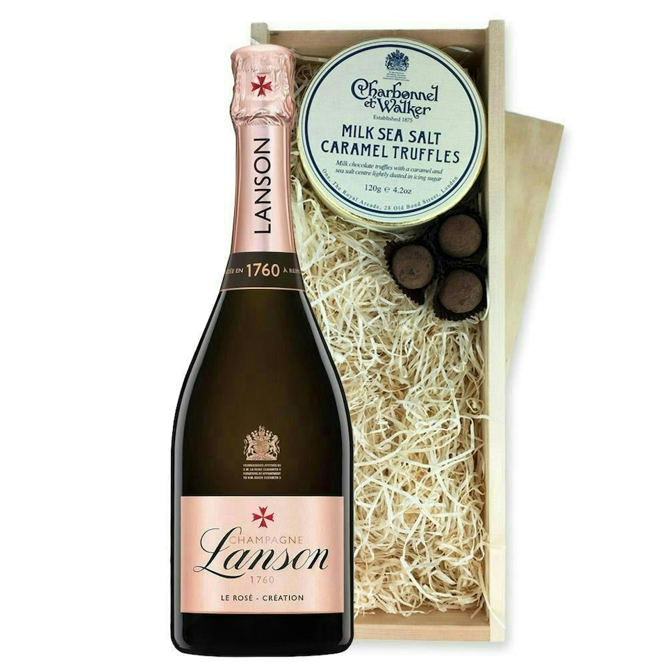 image 1 of Lanson Le Rose Creation Champagne And Milk Sea Salt Charbonnel Chocolates Box 75cl 12.5% abv