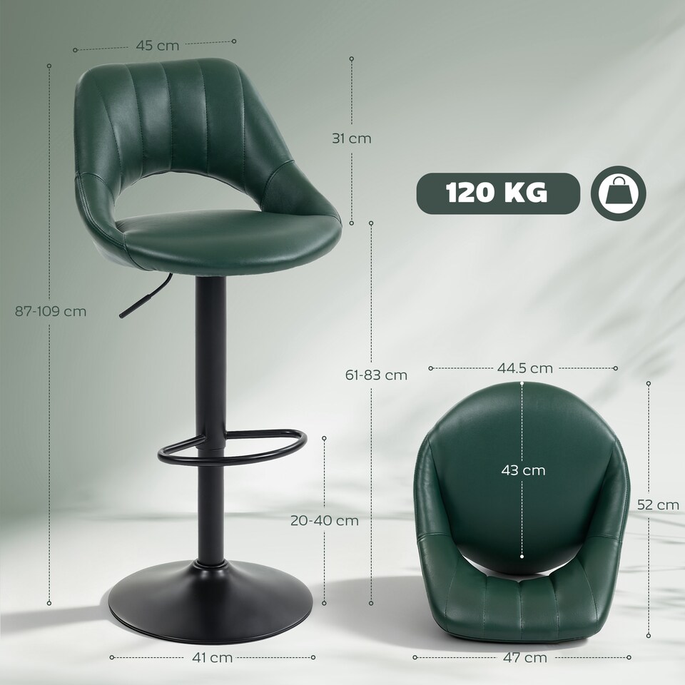 image 1 of HOMCOM Barstools Set of 2, Dining Stools with Backrest and Footrest