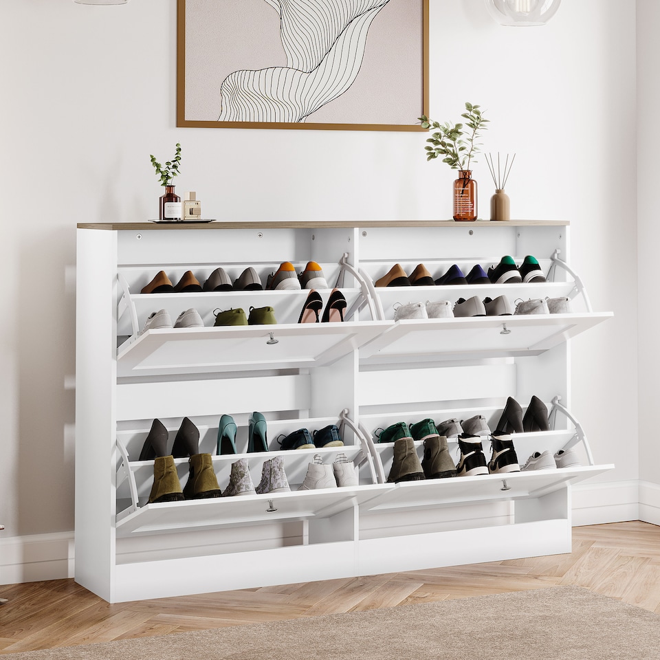 image 1 of Vida Designs 4 Drawer Shoe Cabinet Hallway Home Entrance Storage Unit - White & Oak