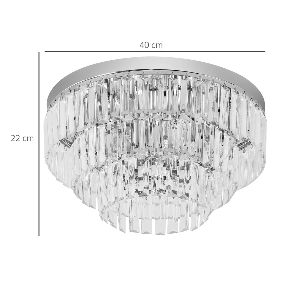 image 1 of HOMCOM Modern Crystallite Ceiling Light, Chandeliers, Pendant Lamp w 7 Lights, E14 Fittings for Living Room, Bedroom, Silver