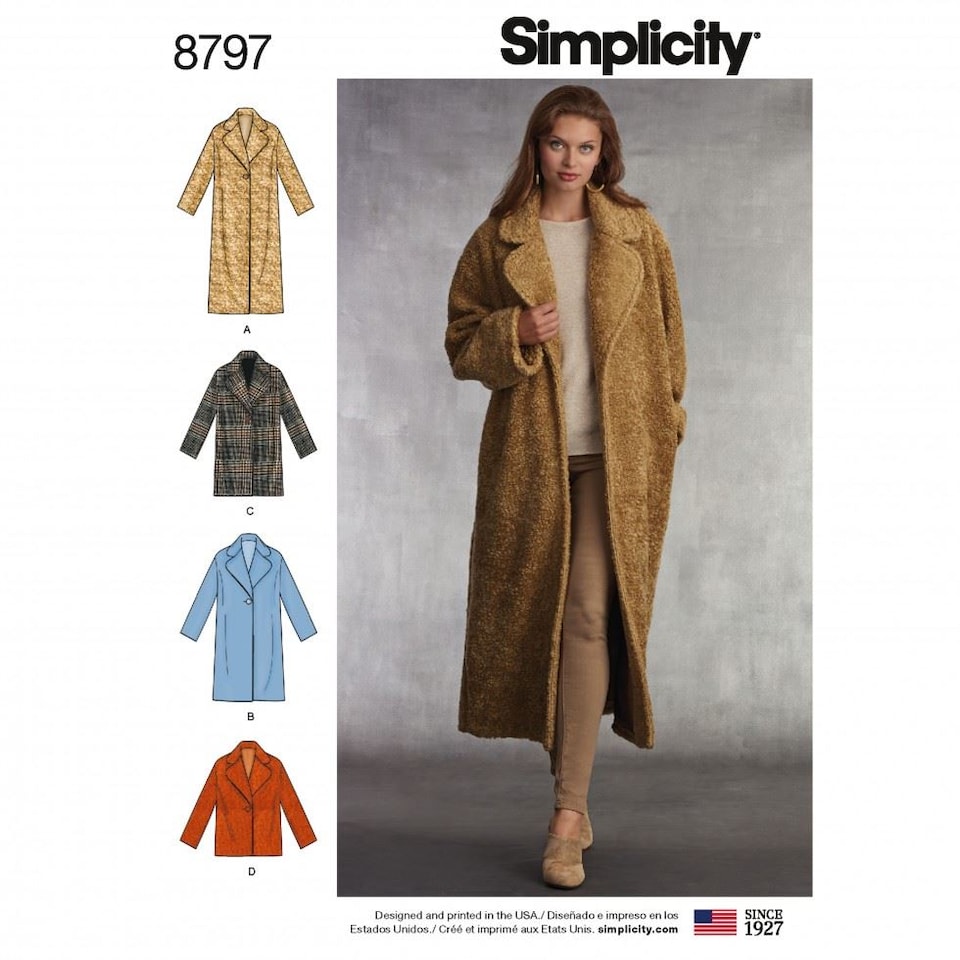 image 1 of Simplicity 8797 Paper Sewing Pattern – Women’s Coat, Size A (XS–S–M–L–XL), Intermediate
