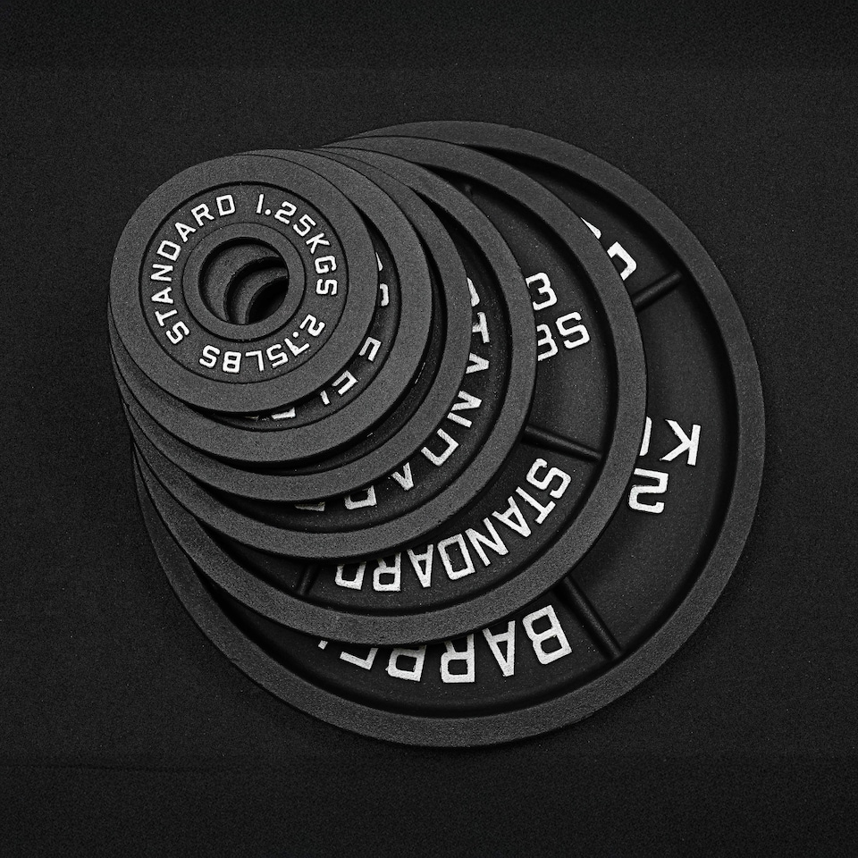 image 1 of GYM SETS UK  Cast Iron Weight Plates- (100kg Set / With 6ft Cheshire Barbell + Clips)