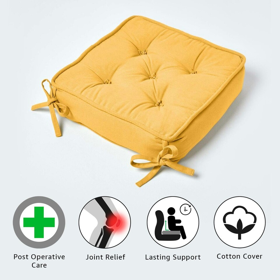 image 1 of Homescapes Mustard Cotton Dining Booster Cushion Yellow