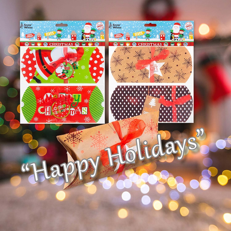 image 1 of vfm-estore Christmas Gift Boxes 2 Xmas Themed Designs - 18x9x4cm Pair