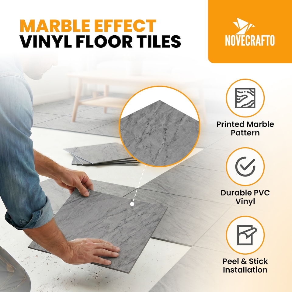 image 1 of Vinyl Floor Tiles Self Adhesive – 30 Pack Covers 30 sqf (2.79sqm) – 12x12in (30.5x30.5cm) Waterproof Peel & Stick Vinyl Flooring for Kitchen, Bathroom & Home | Grey